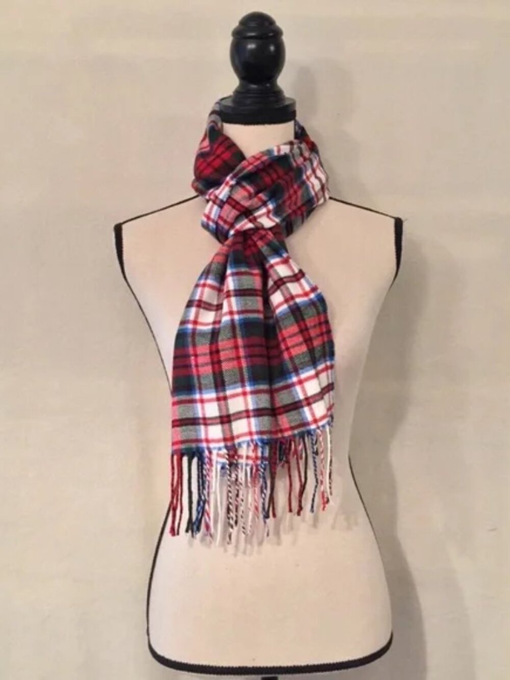 NWT Lands' End green red white blue green plaid tartan scarf